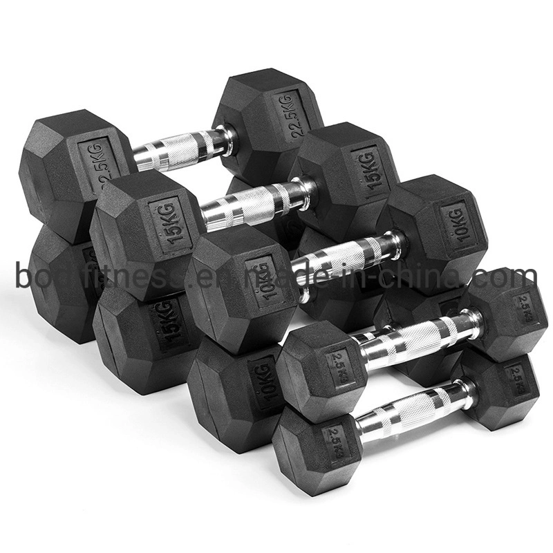 Commercial Gym Fitness Equipment Weightlifting Dumbbel Hex Rubber Dumbbell