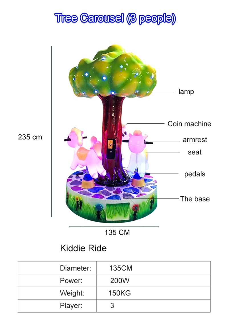 Coin Operated Lovely Tree Carousel 3 Players Horse Kiddie Rides Carousel Game Machine for Sale